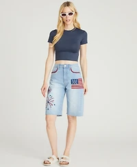 Driftwood Women's Palmer Patriotic Embroidered High-Rise Denim Shorts