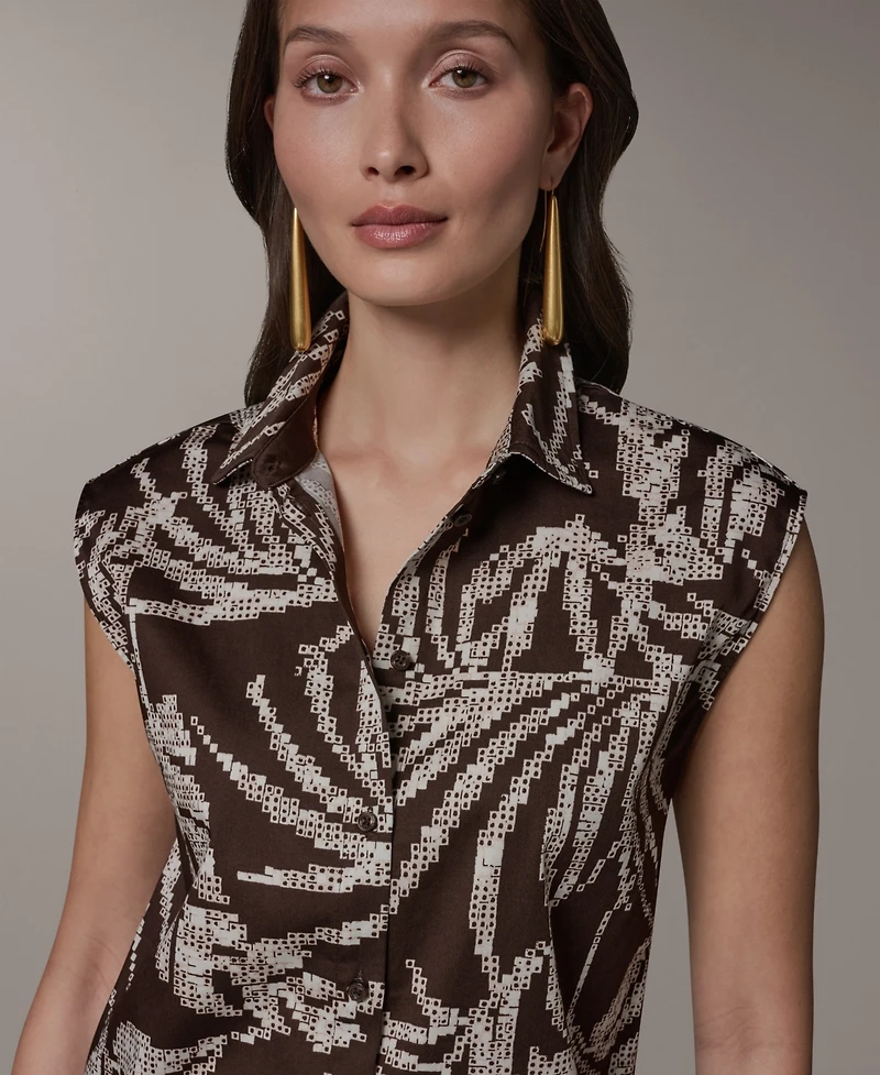 Donna Karan New York Petite Collared Printed Top