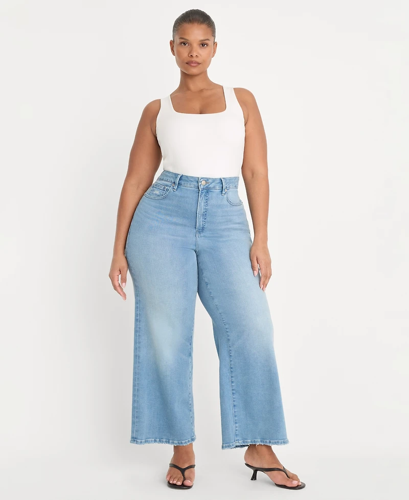 Good American Women's Soft Tech Waist Palazzo Cropped Jeans