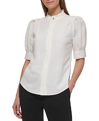Dkny Petite Mock Neck Ruffle-Sleeve Blouse
