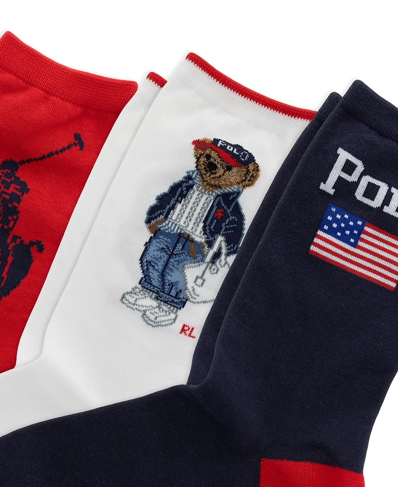 Polo Ralph Lauren Women's Americana Bear Crew Socks, 3-Pack