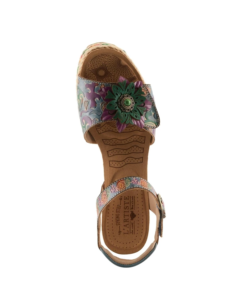 L'Artiste Women's Boca Wedge Sandal with Hand-Painted Leather Vamp