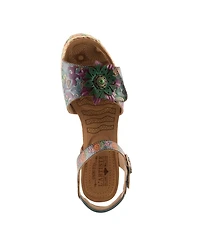 L'Artiste Women's Boca Wedge Sandal with Hand-Painted Leather Vamp