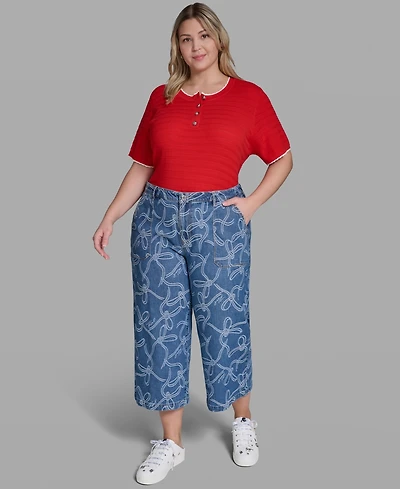 Karl Lagerfeld Paris Plus Mid-Rise Bow-Jacquard Cropped Jeans