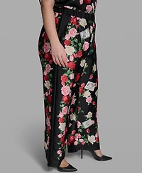 Karl Lagerfeld Paris Plus Size Mid-Rise Floral-Print Pull-On Pants