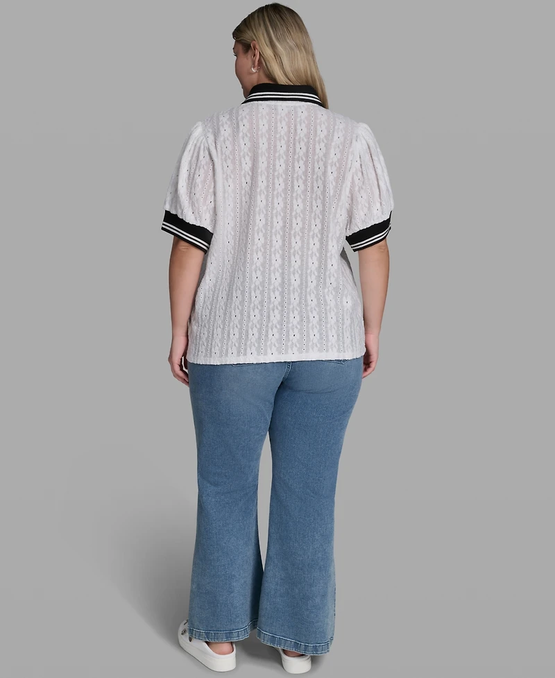 Karl Lagerfeld Paris Plus Collared Button-Front Blouse