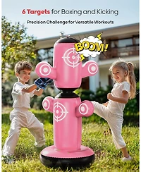Qpau 360degree(s) Rotatable Punching Bag for Kids, Lager 64” Kids Punching Bag with Gloves, Hand Pump and 6 Targets, Bop Bag Inflatable Punchin