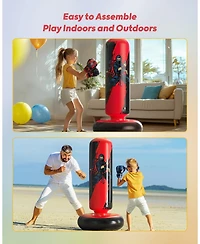 Qpau Punching Bag for Kids, 66 Inch Stable Inflatable Boxing Bag with Boxing Gloves, Stand Kids Punching Bag Toy for Boys