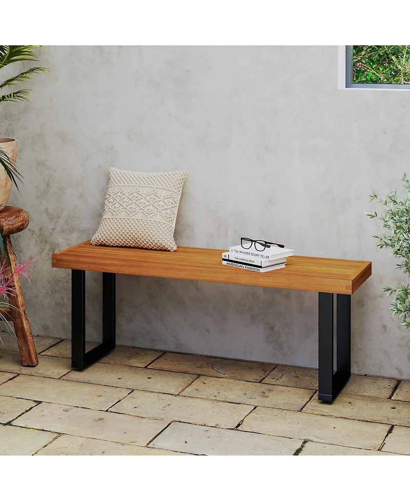 Gouun 48-Inch Acacia Wood Bench with Slatted Seat