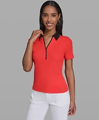 Karl Lagerfeld Paris Petite V-Neck Polo Collar Top