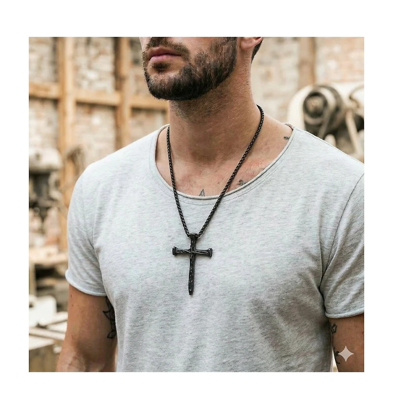 Metallo Stainless Steel, Textured Cross Necklace