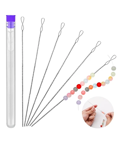 Gnuadz 6 needles Collapsible Eye Beading Needles Twisted Seed Bead Tools 2 Sizes 0.6x130mm