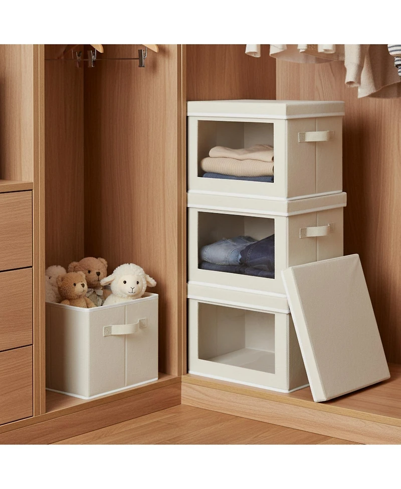 Yigii Stackable Storage Bins With Lids Foldable Closet Organizers Transparent Window Removable Lids Firm Handles 4 Pack