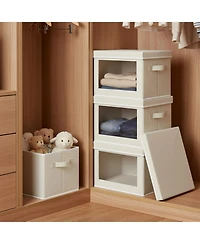 Yigii Stackable Storage Bins With Lids Foldable Closet Organizers Transparent Window Removable Lids Firm Handles 4 Pack