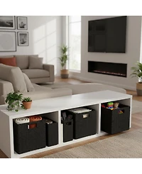 Yigii 3 Pack Wicker Storage Baskets Foldable Handwoven Square Organizer Bins Rustic Decorative Shelf Closet Organizers