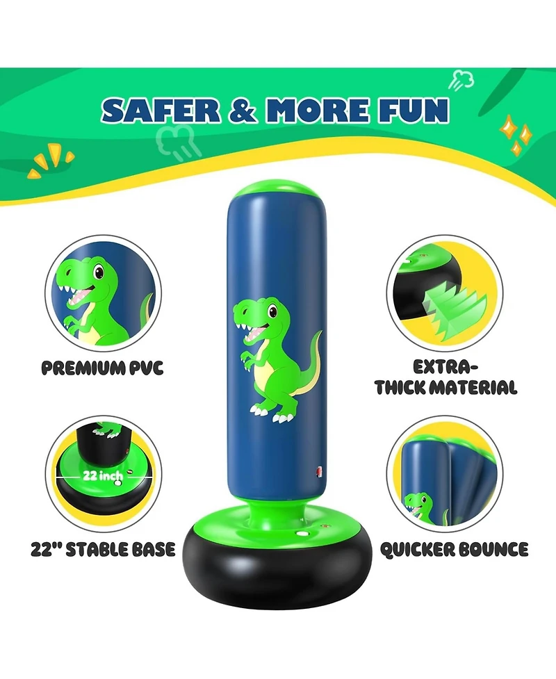 Qpau Inflatable Punching Bag, 48 Inch Stable Inflatable Boxing Bag for 3-6 Kids,Dinosaur Toy and Gifts for Boys and Girls, Kids Boxing Set