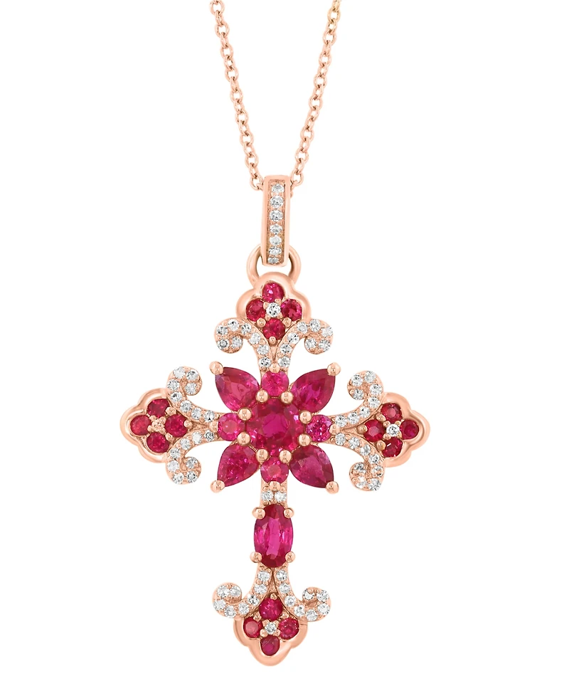 Effy Collection Ruby (2-3/8 ct. t.w.) & Diamond (1/3 ct. t.w.) Pendant Necklace in 14k Rose Gold