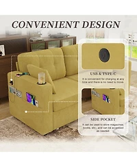 Rainsken Compact Loveseat Sofa, 67" Chenille 2-Seater Couch Featuring Storage, Usb Charging and Cup Holder for Small Spaces