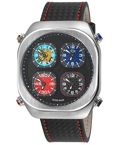 GV2 by Gevril Men's Quattro Swiss Quartz with stitching Leather Strap Watch