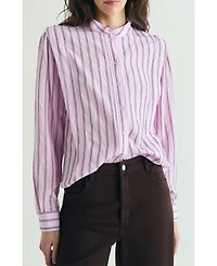 Scalpers Women's Shoulder Pad Effect Striped Shirt
