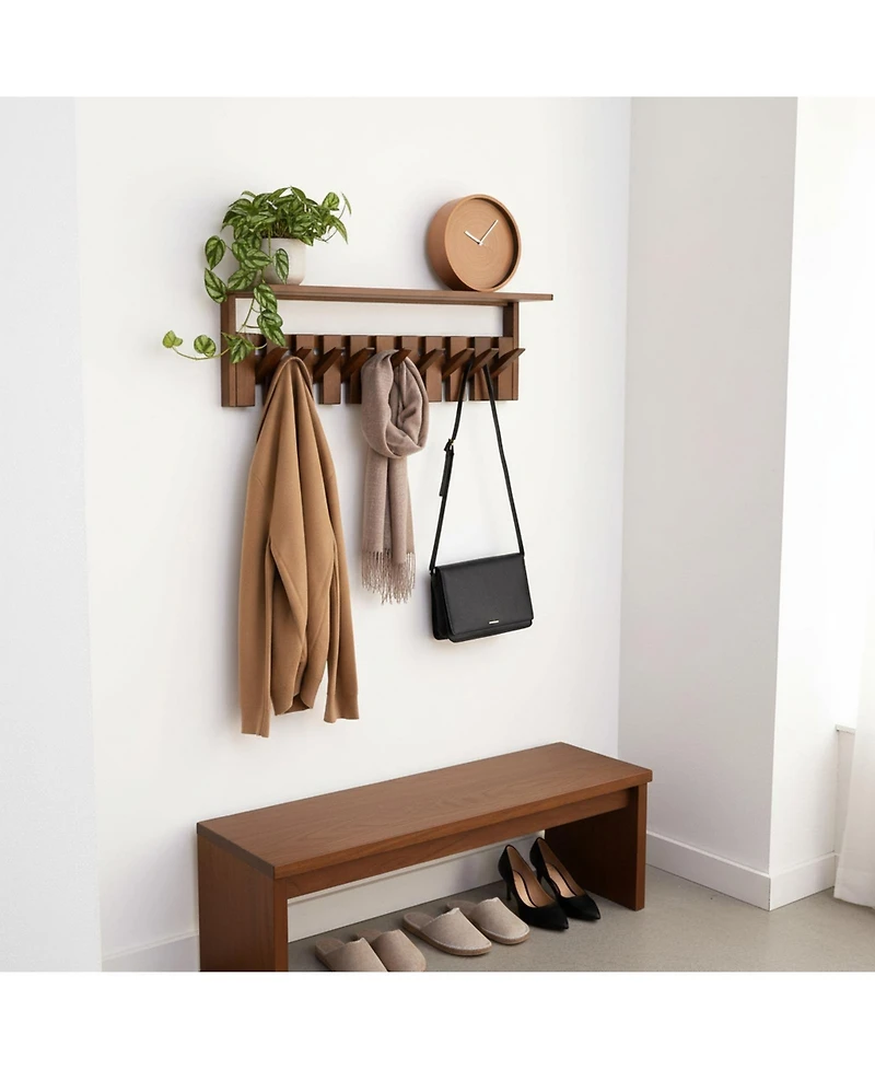 Yigii Wall Mounted Wooden Coat Rack with Shelf Heavy Duty Entryway Organizer Solid Wood Display Storage