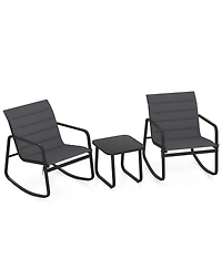 Slickblue 3 Piece Patio Rocking Chair Set with Tempered Glass Table