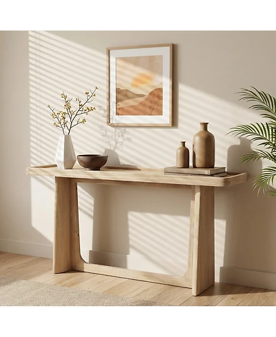 Flynama Farmhouse Console Table Tray Top Solid Wood Frame For Entryway Living Room Sofa Back