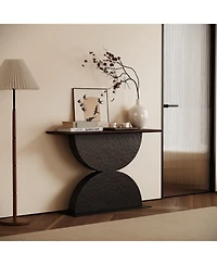 Flynama 47in Double Semi Circles 3D Hammered Base Console Table With Led Light Modern Entryway Table