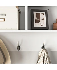 Flynama Wall Mounted Entryway Coat Rack 4 Dual Hooks Wooden Storage Shelf