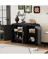 Flynama Retro Minimalist Curved Sideboard Gold Handles Adjustable Shelves Antique