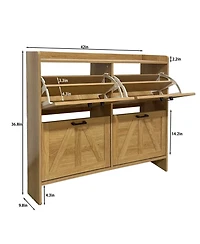 Flynama Rustic Barn Door Shoe Cabinet 4 Flip Drawers Space Saving Entryway Organizer