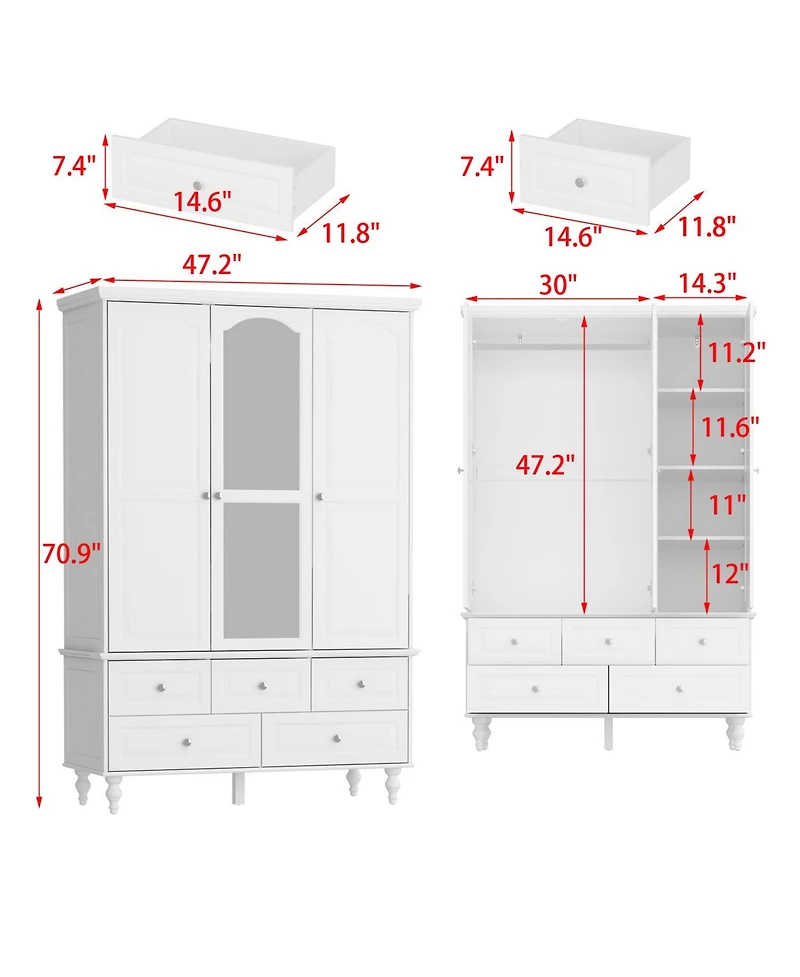 Homsee Big Wardrobe Armoires With Mirror, Drawers, Shelves.