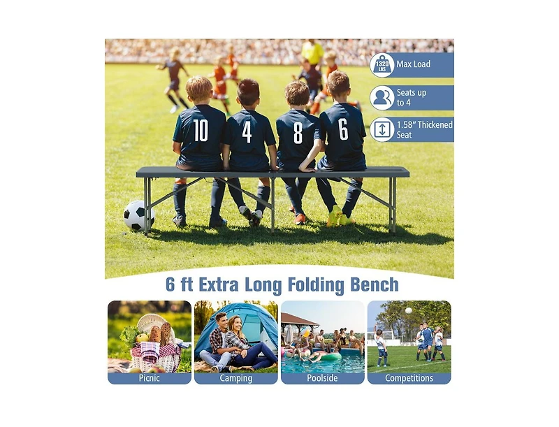 Clihome 6 Feet Plastic Folding Bench Portable Seat with Handle and Lock