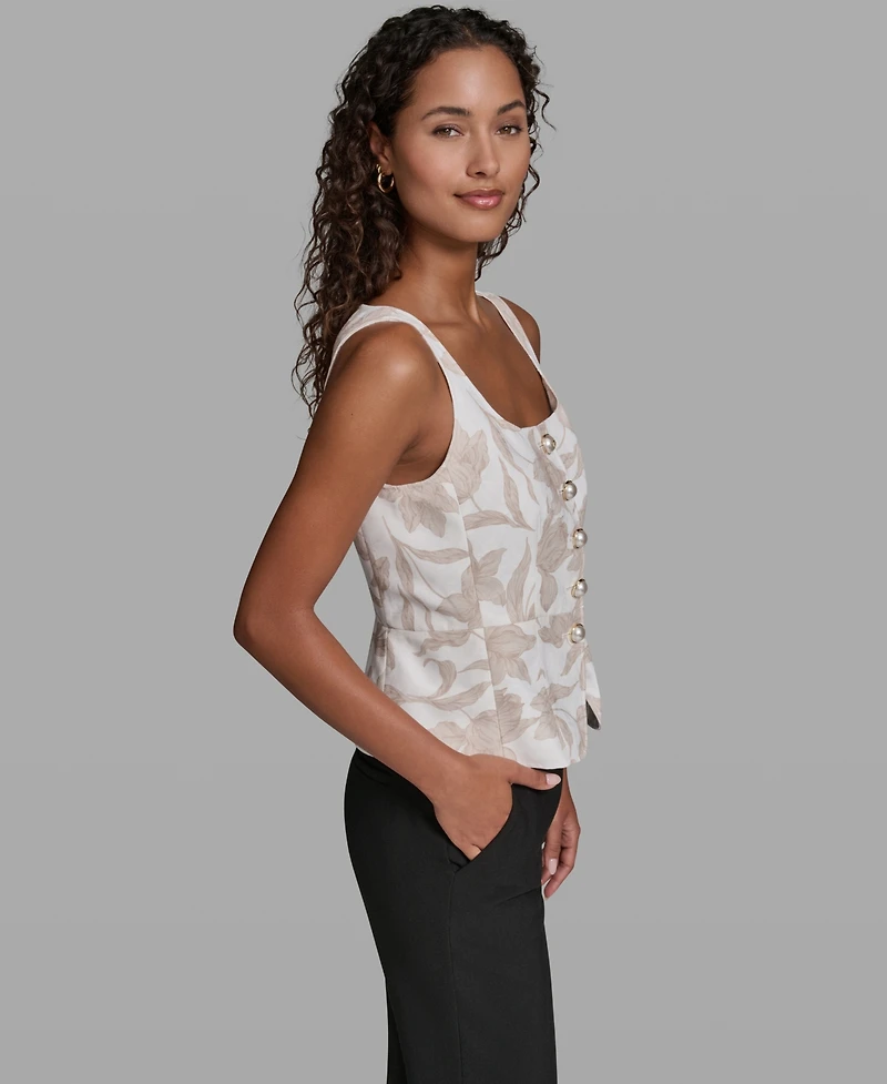 Karl Lagerfeld Paris Women's Scoop Neck Woven Vest