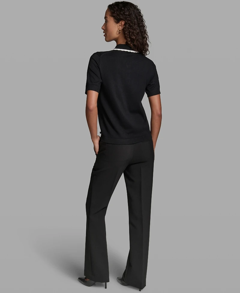 Karl Lagerfeld Paris Women's Short-Sleeve Collared Sweater