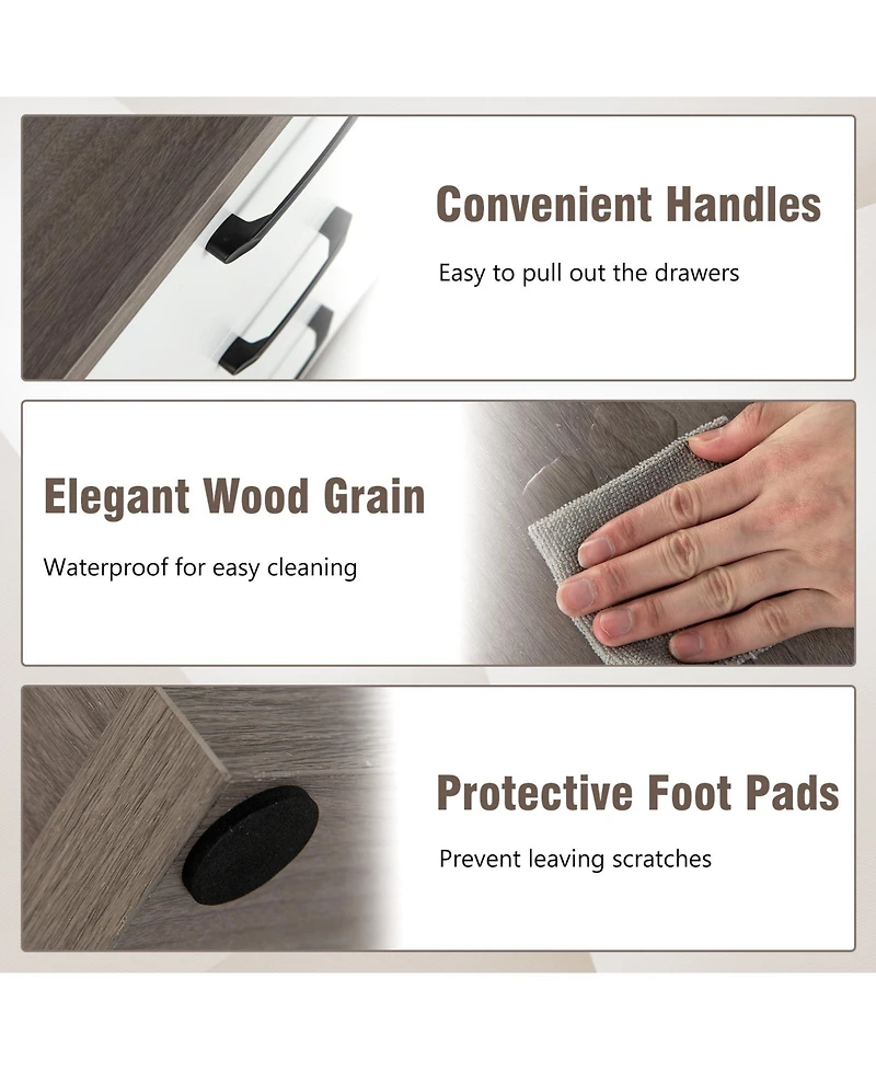 sumyeg Modern Dresser Nightstand with 3 Slide-Out Drawers