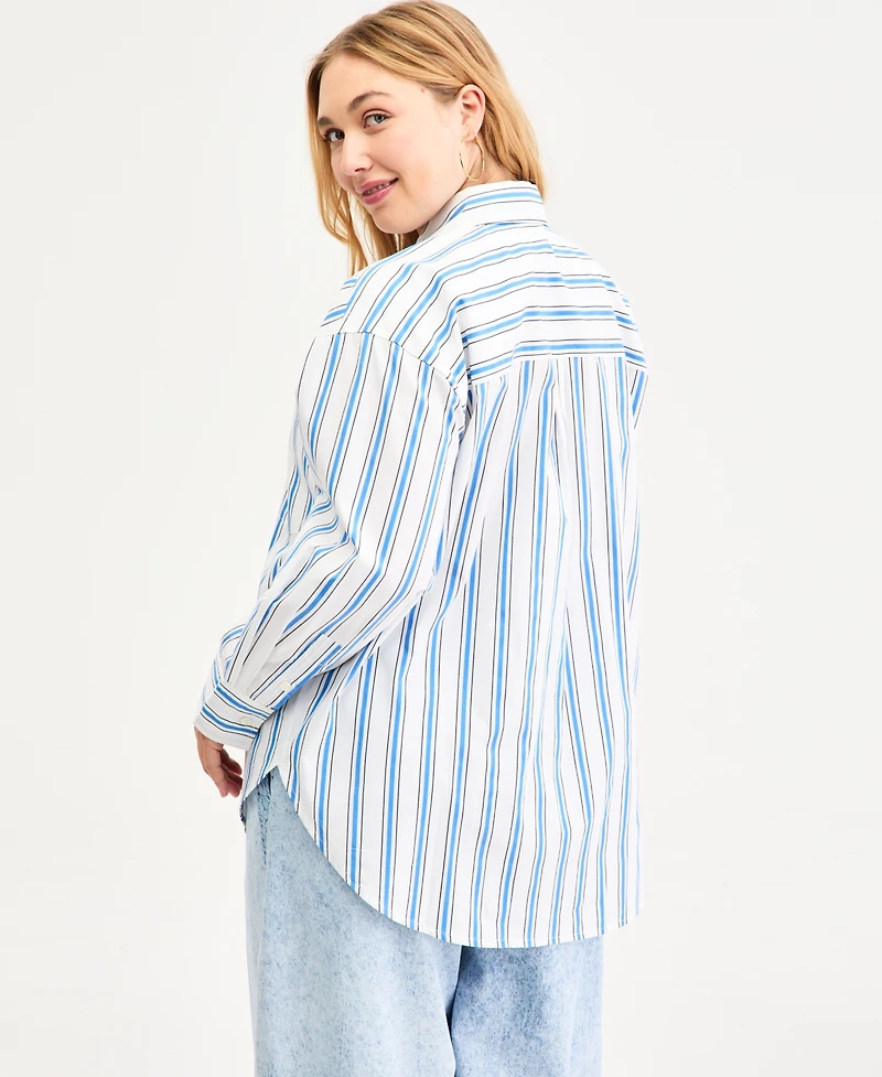 On 34th Plus Bayside Stripe Button-Front Cotton Shirt, Macy's Exclusive