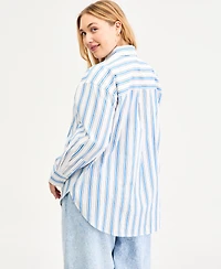 On 34th Plus Bayside Stripe Button-Front Cotton Shirt, Macy's Exclusive