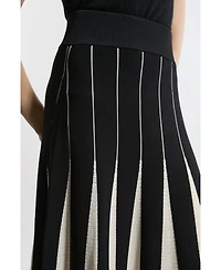Karen Millen Women's Pointelle Block Pleated Skirt