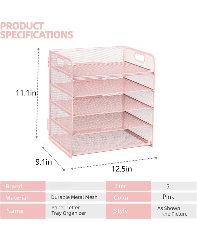 Gnuadz Letter Tray Paper Organizer 5-tier Desk File Holder Metal Desktop Document Shelf Office Classroom Organization