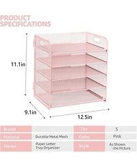 Gnuadz Letter Tray Paper Organizer 5-tier Desk File Holder Metal Desktop Document Shelf Office Classroom Organization