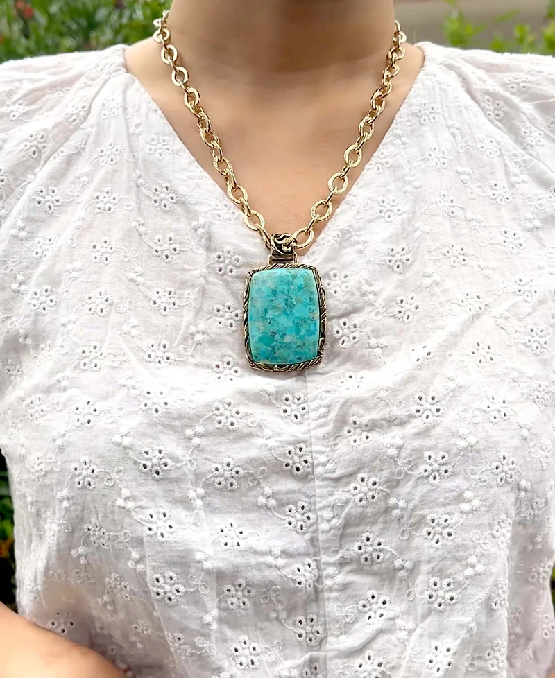 Barse Jacquard Blue Turquoise Golden Pendant Necklace