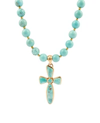 Barse Las Cruces Blue Turquoise Cross Pendant Necklace