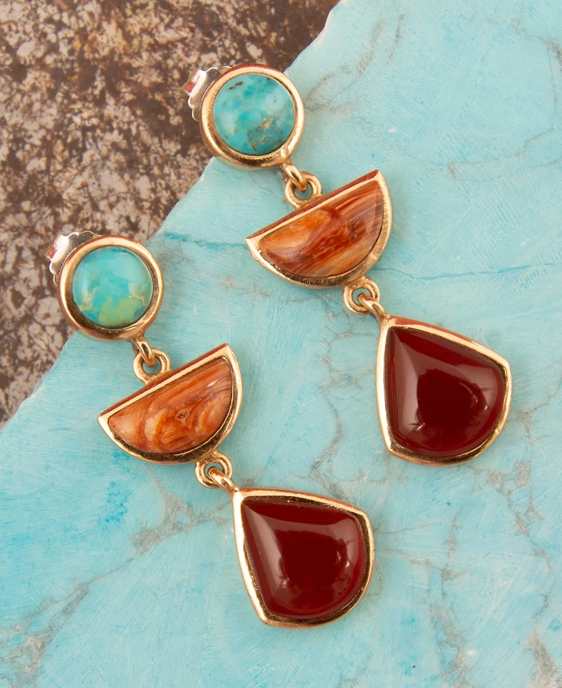Barse Bronco Blue Turquoise and Carnelian Golden Drop Post Earrings
