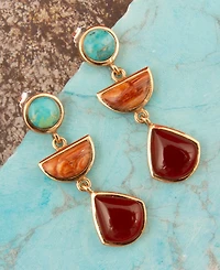 Barse Bronco Blue Turquoise and Carnelian Golden Drop Post Earrings