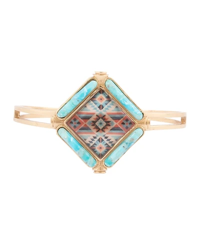 Barse Scenic Native Weave Blue Turquoise Golden Cuff Bracelet