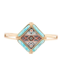 Barse Scenic Native Weave Blue Turquoise Golden Cuff Bracelet