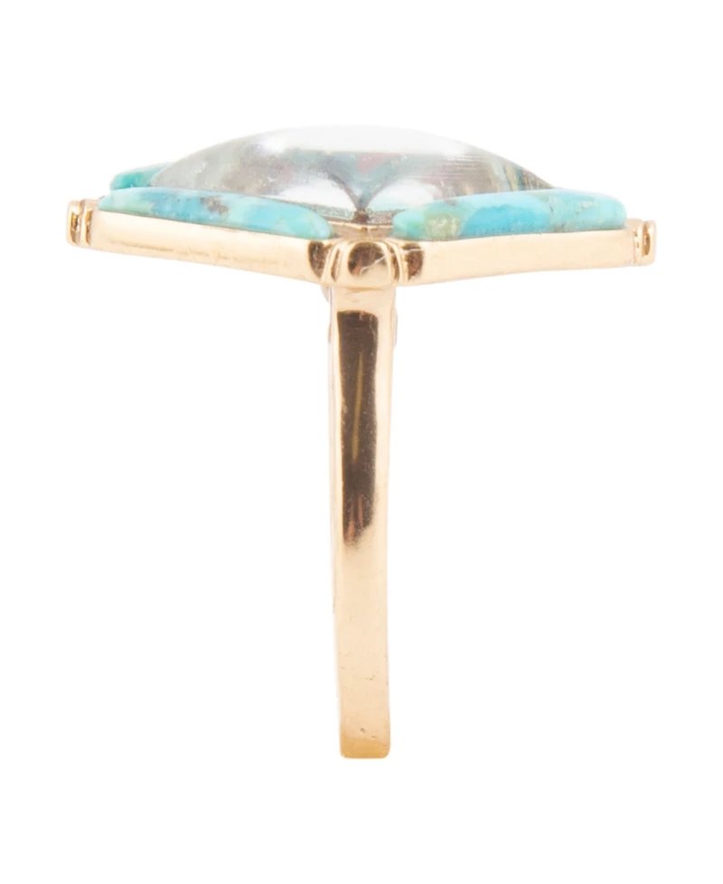 Barse Scenic Native Weave Blue Turquoise Golden Statement Ring