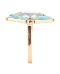 Barse Scenic Native Weave Blue Turquoise Golden Statement Ring