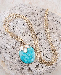 Barse Turquoise and White Mother of Pearl Petal Golden Pendant Necklace